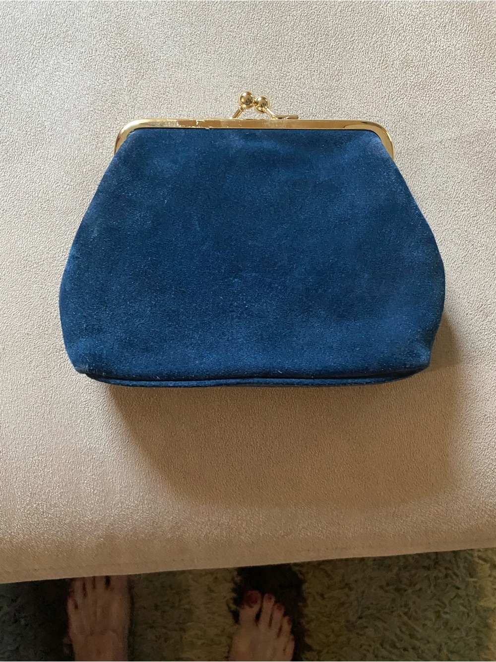 Dooney & Bourke Navy Blue Suede Kiss-Lock Wallet/Coin Purse - Picture 2 of 9